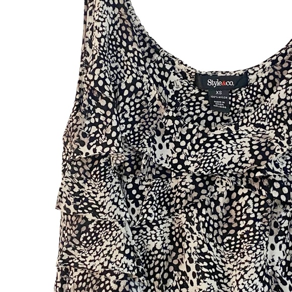 Style & Co Animal Print Ruffle Blouse Tank Sleeveless Women Size XS HSH - Picture 2 of 7